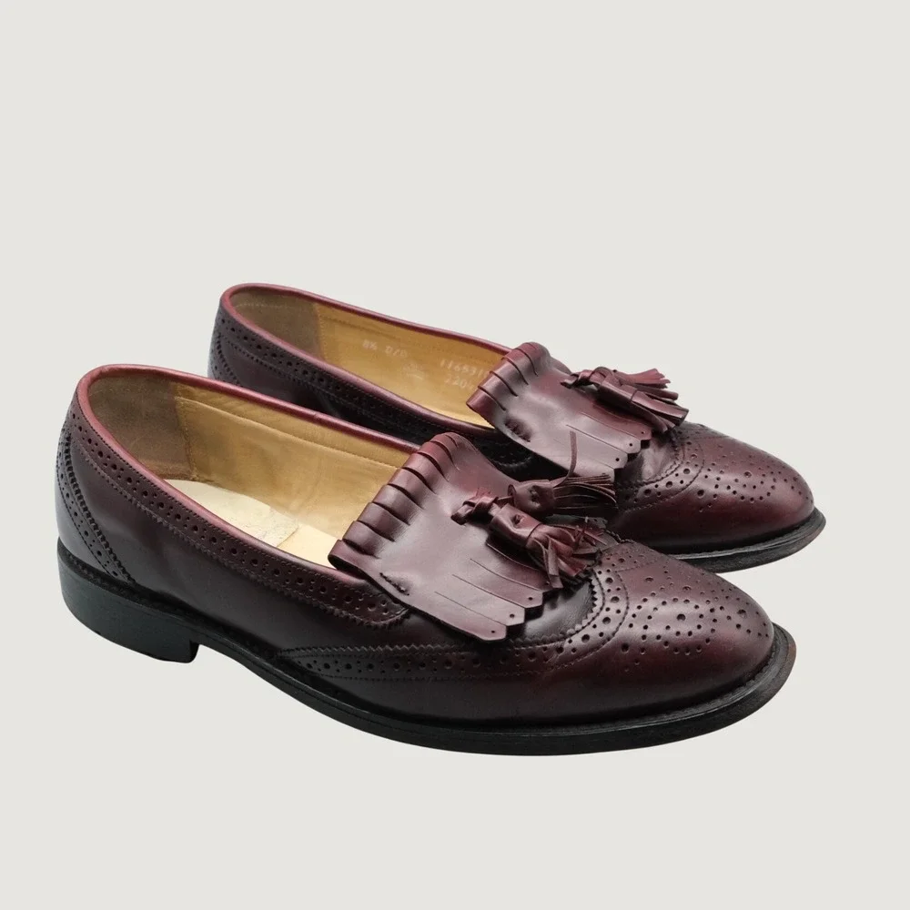 Bostonian Loafers Mens Burgundy Tassel Kiltie Wingtip Dark Academia 8.5 D/B